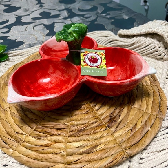 Radish Divided Condiment Serving Dish, Veggie Tray or Plate - Picture 3 of 7